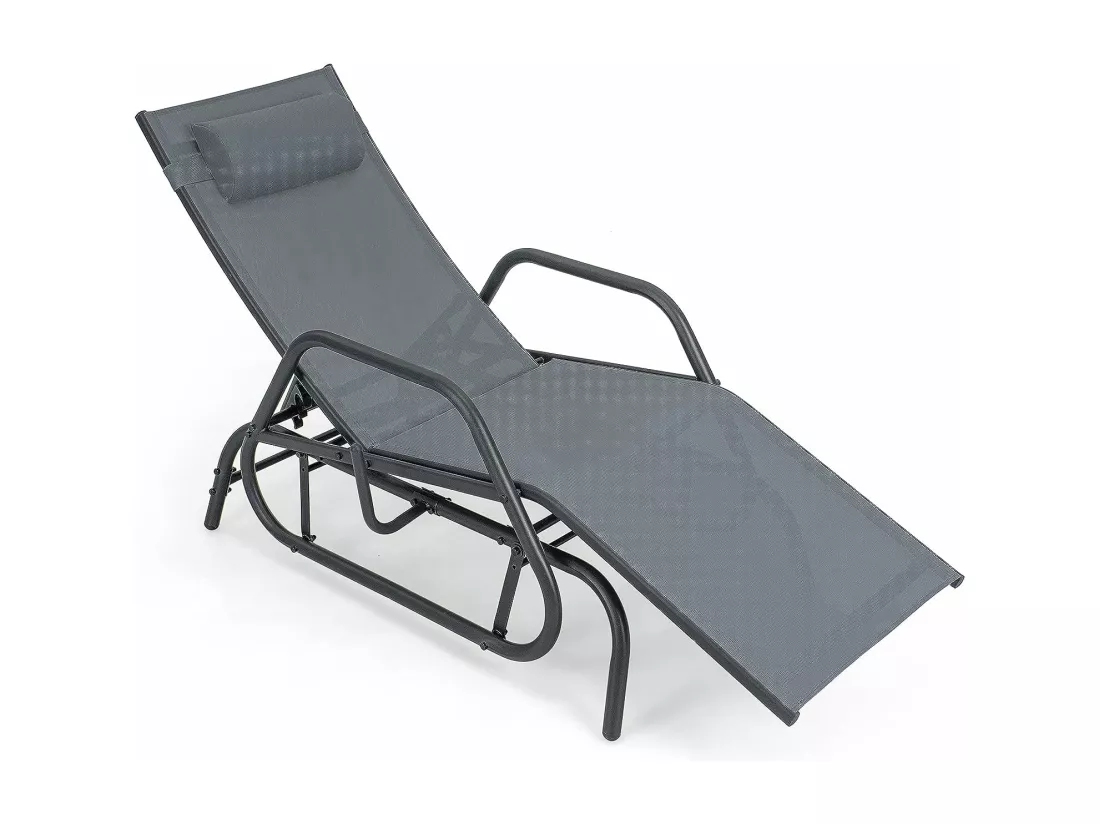 Bain de Soleil Design à Glissement à Dossier Réglable 3 Positions, Transat Jardin Extérieur Cadre Métal avec Accoudoirs, Oreiller, Chaise Longue Jardin Extérieur pour Patio Cour Balcon (Gris)