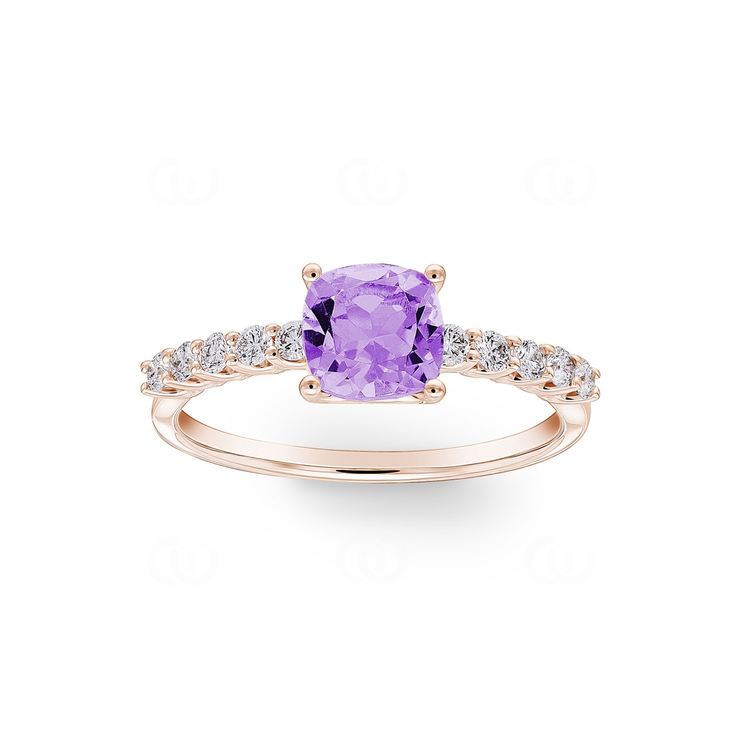 Pavé Solitärring 750/18 K Roségold mit Amethyst & Diamanten 0.25 ct H/si