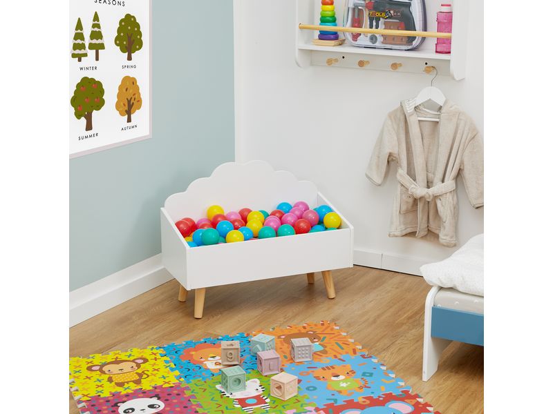 relaxdays Spielzeugtruhe, MDF / Kiefern Kindertruhe im Wolken-Design