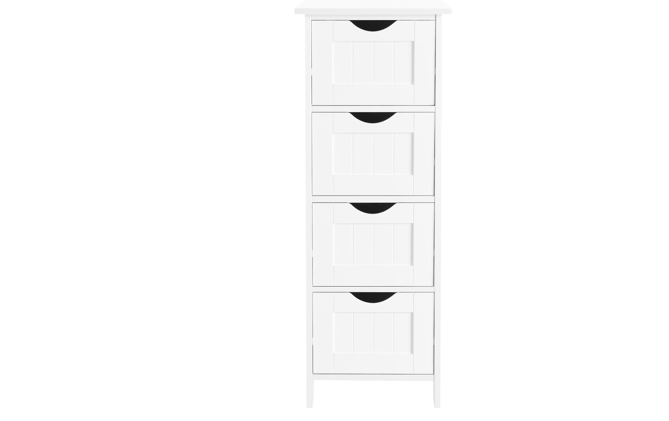 Badezimmerregal mit 4 Schubladen 30 x 82 cm, WeissBeistellschrank im Landhausstil