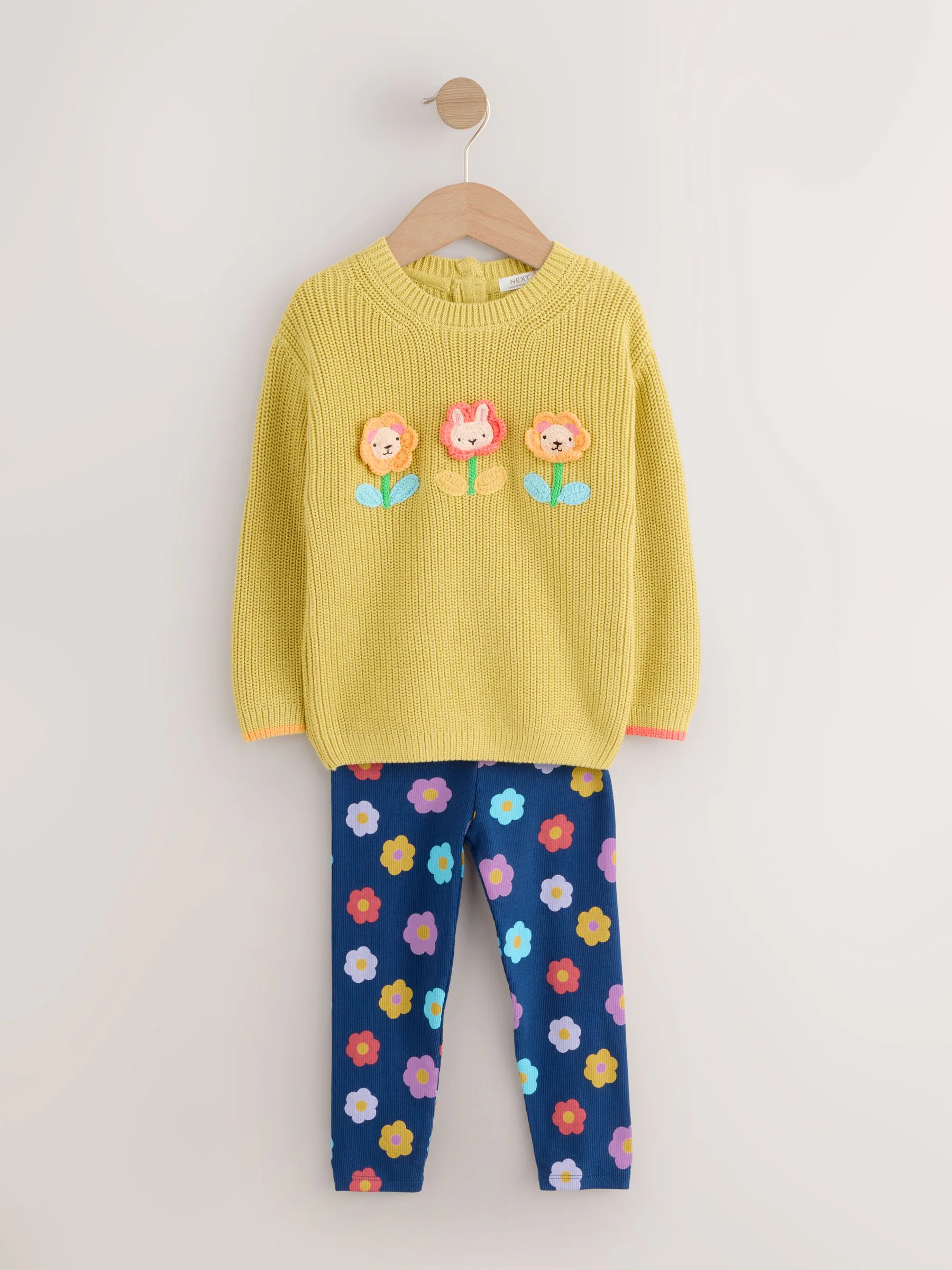 Geel - Floral Character Jumper and Leggings Set (3mths-7yrs)