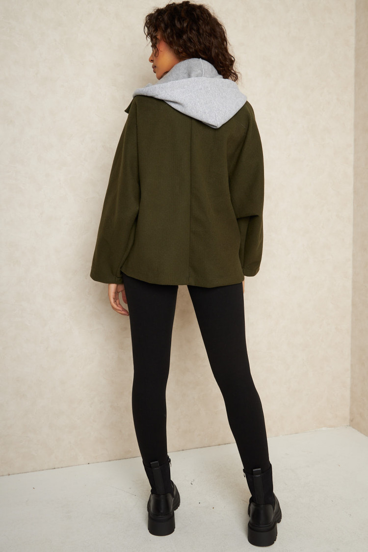 Veste à empiècement capuche kaki et grise