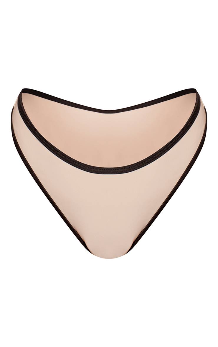Crème Bas De Bikini Tanga Avec Bordure Contrastante
