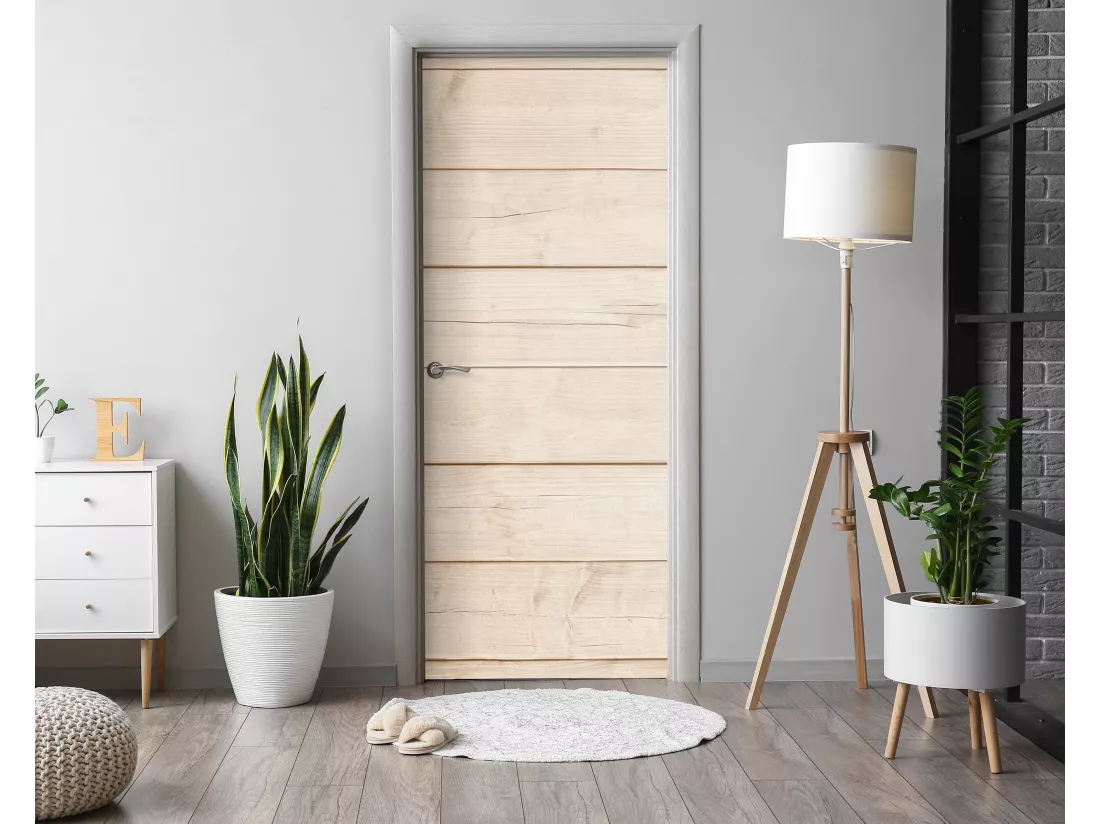 Papier peint photo pour portes intérieures - Planches de bois clair 85x205 cm