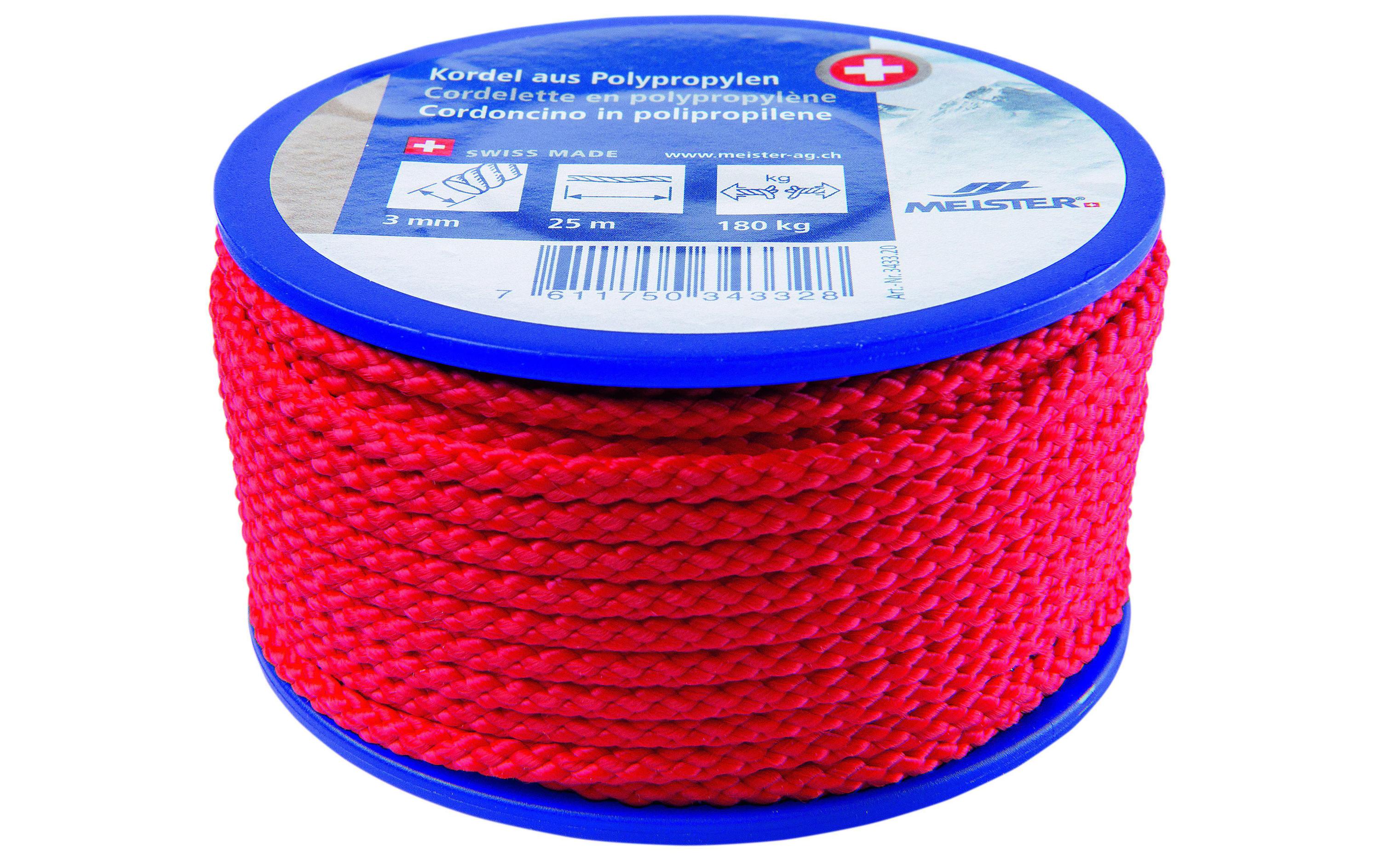 Kordel Ø 3 mm, 25 m, 180 kg, RotPolypropylensseil UNIVERSAL geflochten