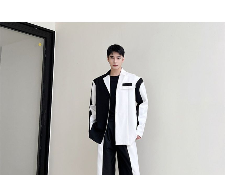 Patow - Set: Tweekleurige blazer met knoopjes + hoge taille losse pantalon
