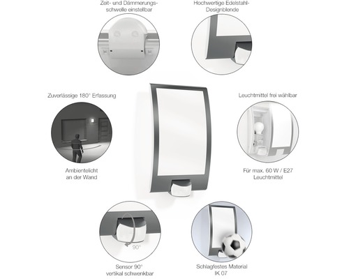 Steinel LED Sensor Buitenwandlamp, 1-lichts, H 286 mm, L 22 mm, Antraciet/Wit
