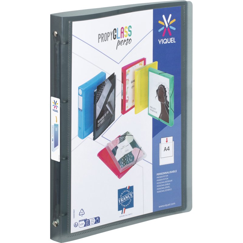 Classeur souple personnalisable - 4 anneaux - A4 - Dos 2,5 - Propyglass VIQUEL  Noir