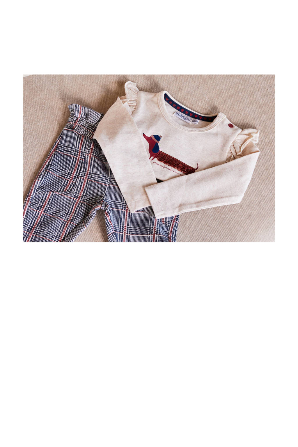 Dirkje longsleeve met printopdruk en ruches beige