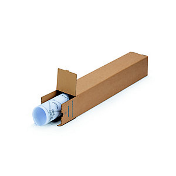 Tube d'expédition carré avec fermeture adhésive en carton simple cannelure brun - Diam. Int.105 x L.610 mm - Lot de 10