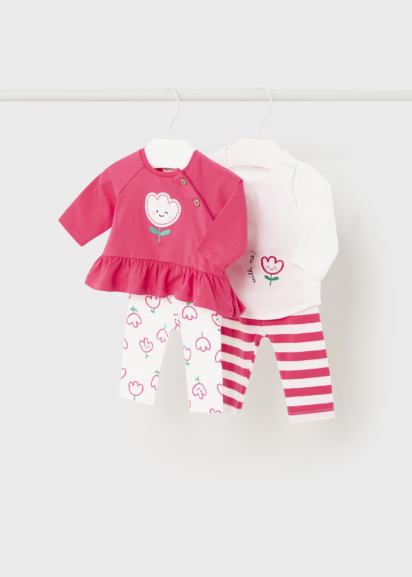 Conjunto de algodão Better Cotton para recém-nascido, 4 peças, rosa.