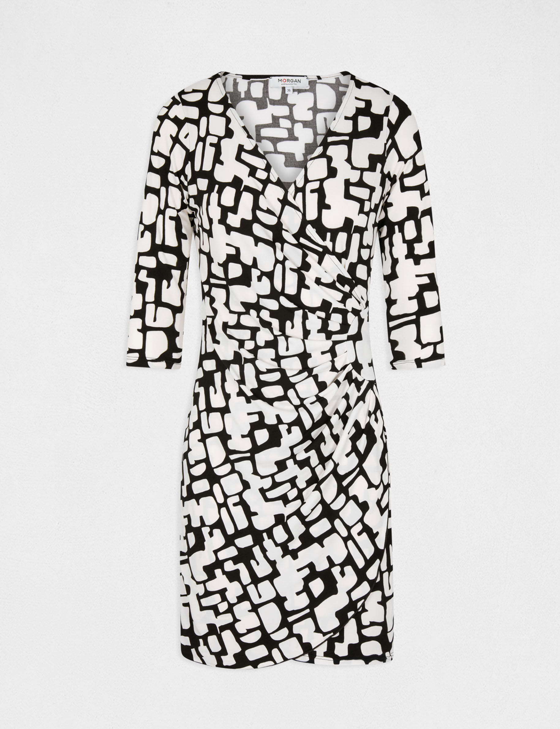 Robe ajustée drapée imprimée ecru femme - ecru