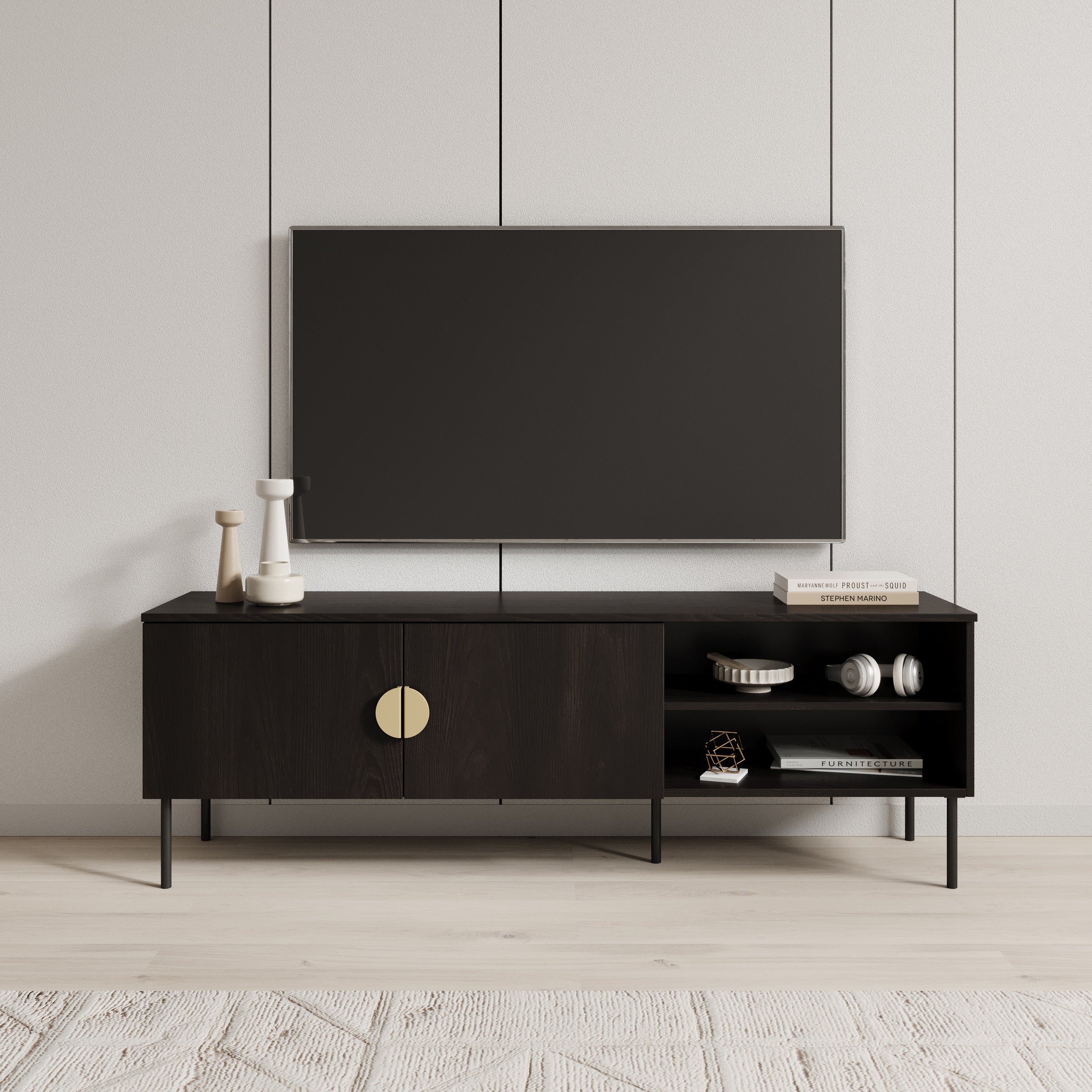 Meubella - TV-Meubel Monor - Zwart eiken - 160 cm