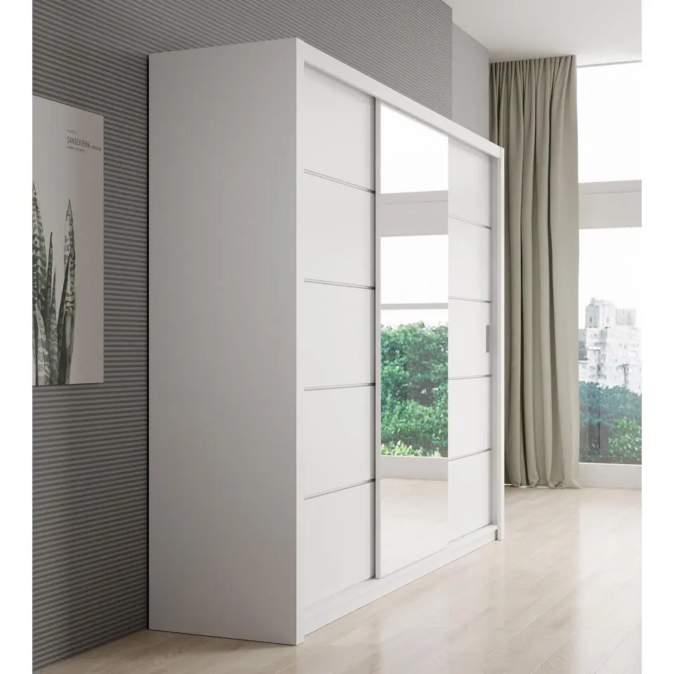 Meubella - Kledingkast Blake - Wit - 250 cm - Met spiegel