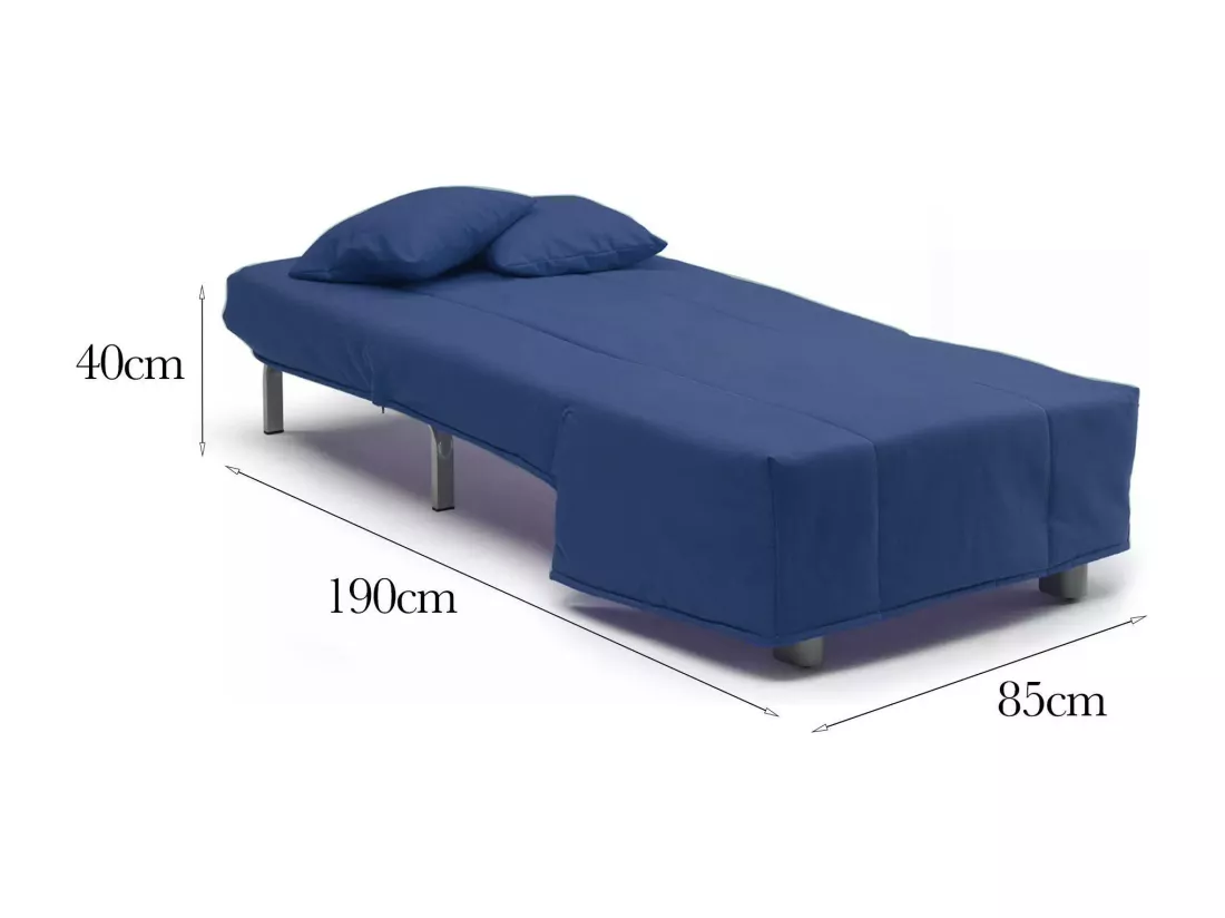 Canapé-lit Dabargi, Canapé simple, 100% Made in Italy, Fauteuil de salon avec ouverture trolley, en tissu rembourré, avec coussins inclus, 85x90h85 cm, Bleu
