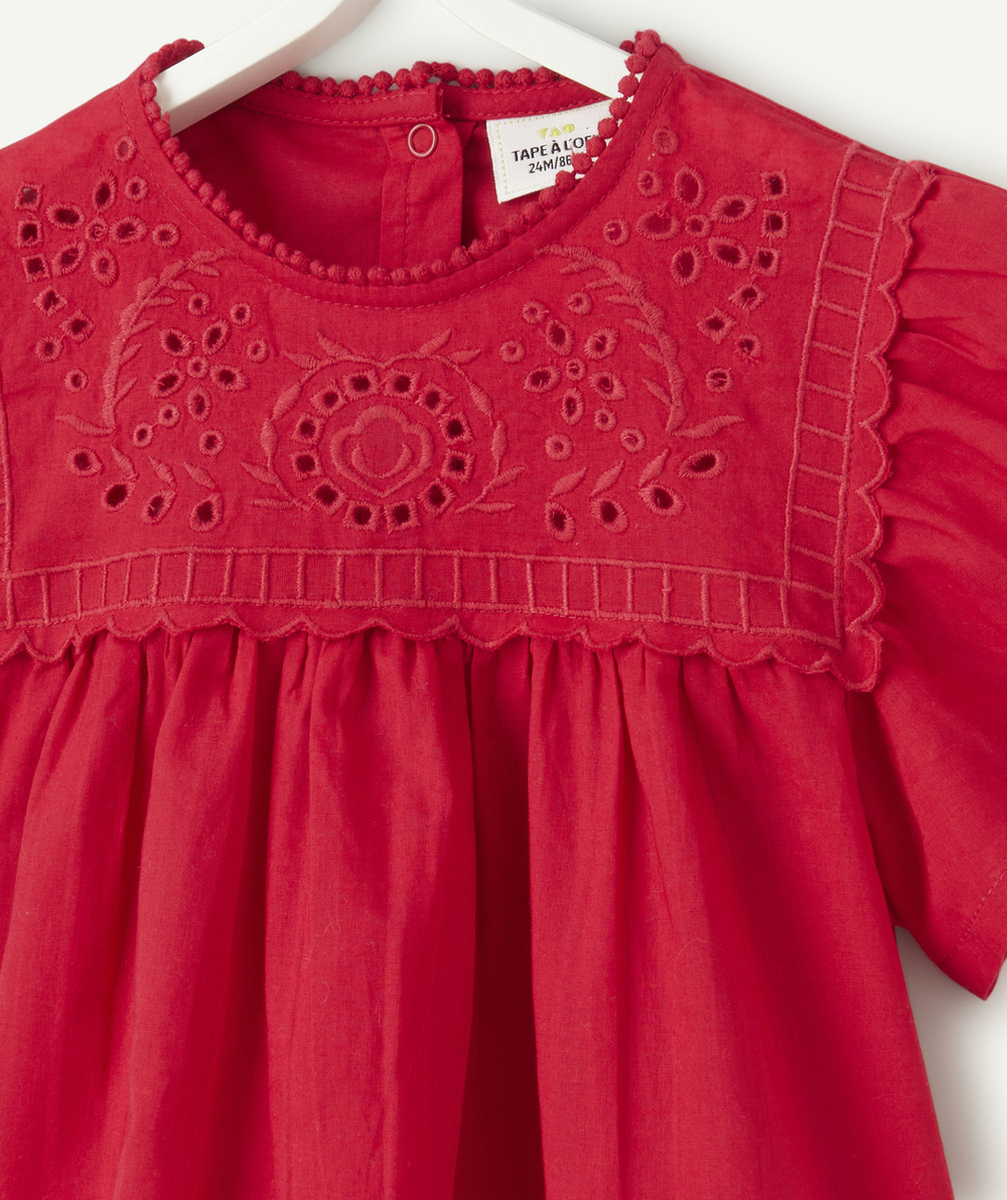 chemise manche courte bébé fille rouge broderies anglaises