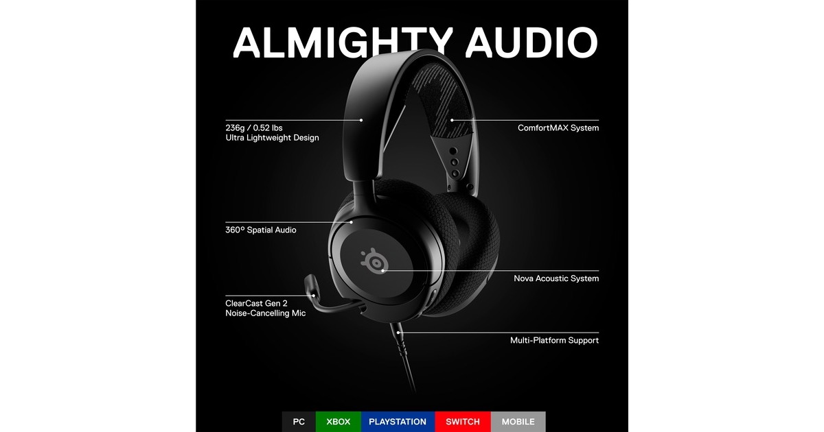 SteelSeriesArctis Nova 1 over-ear gaming headset  (Zwart, Pc, Nintendo Switch)