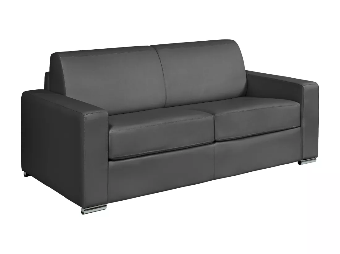 Canapé 3 places convertible express cuir de buffle gris - Couchage 140 cm - Matelas 22 cm - CALITO