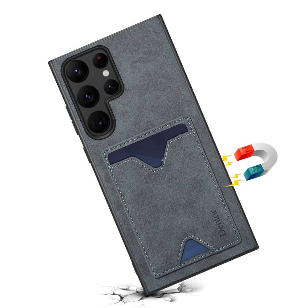 Samsung Galaxy S24 Ultra Hybrid Leder Hülle mit Magnetischem Kartenfach   Kickstand Aufsteller - Grau