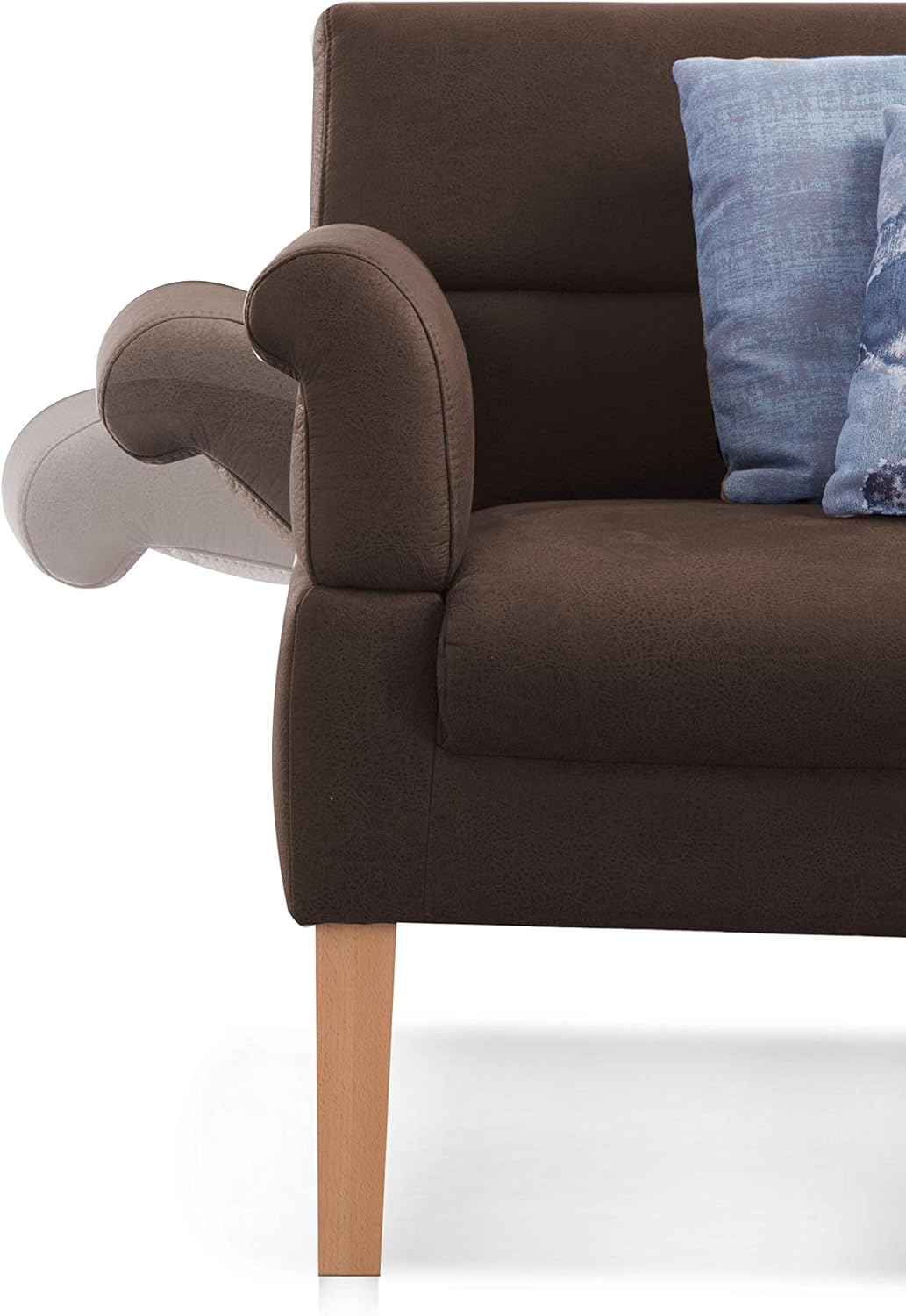 CAVADORE 3-Sitzer Kira, Sitzbank für Küche, Esszimmer oder Wohnküche in Büffellederoptik, Inkl. Armteilverstellung und Federkern, 189 x 94 x 81, Mikrofaser: braun