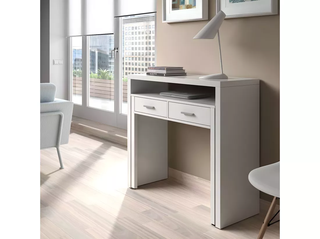 Bureau console extensible 2 tiroirs Consola - L100 cm