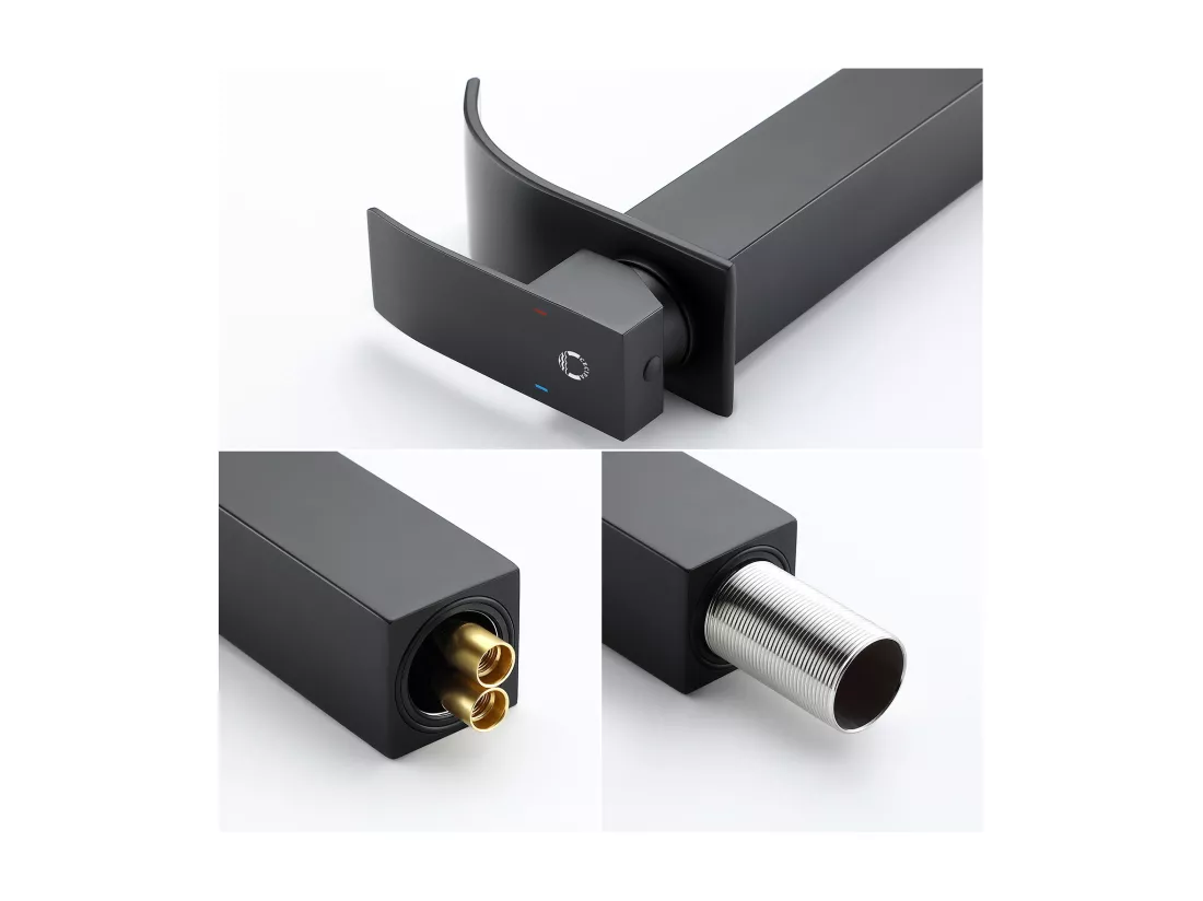 Cecipa max 2PCS Noir Robinet Cascade avec Haut Bec Mitigeur Lavabo Haut Mono-trou Robinetterie Lave-mains avec Levier Unique en Cuivre,EU Modèle