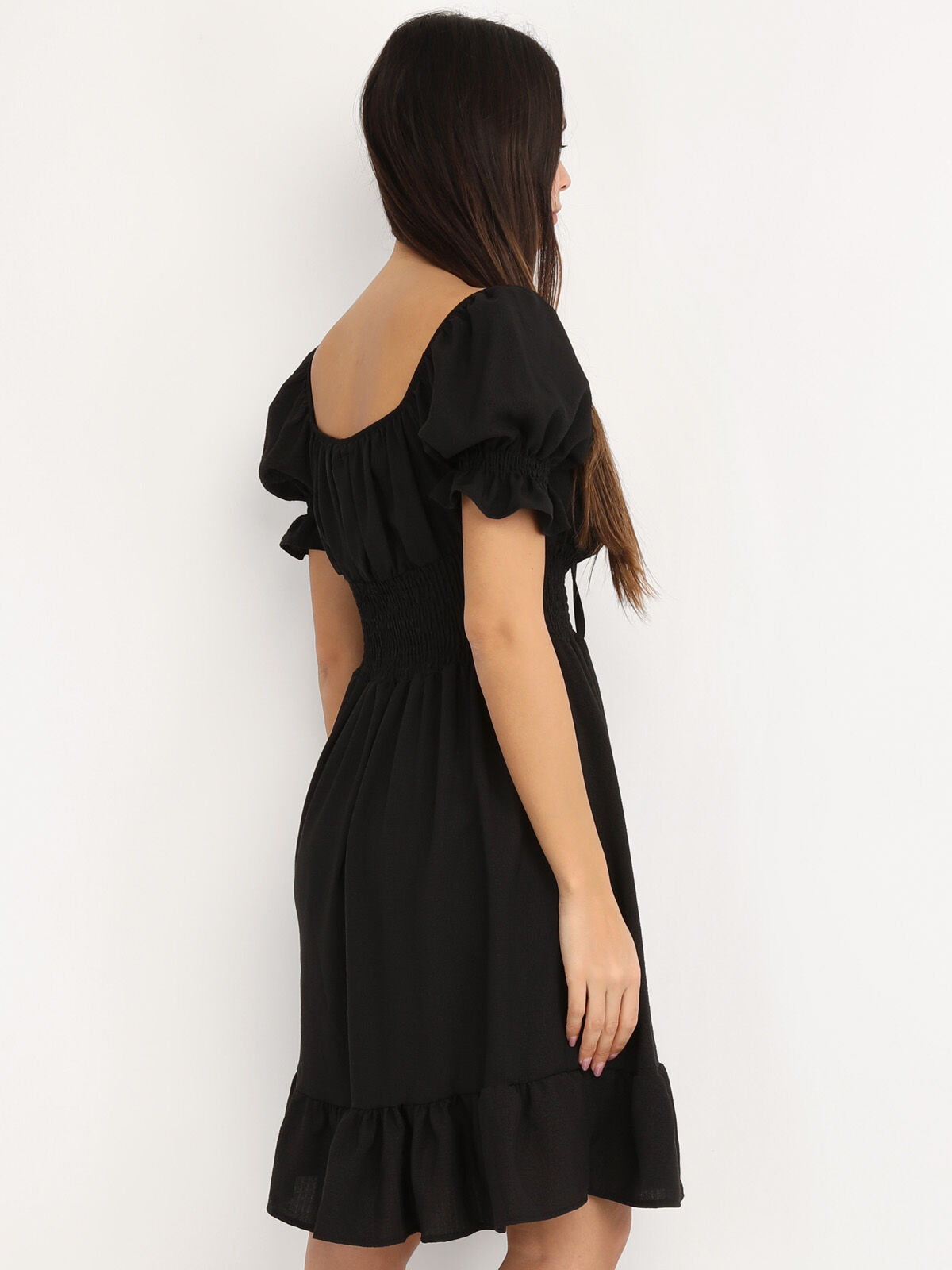 Robe patineuse à manches ballons- Noir