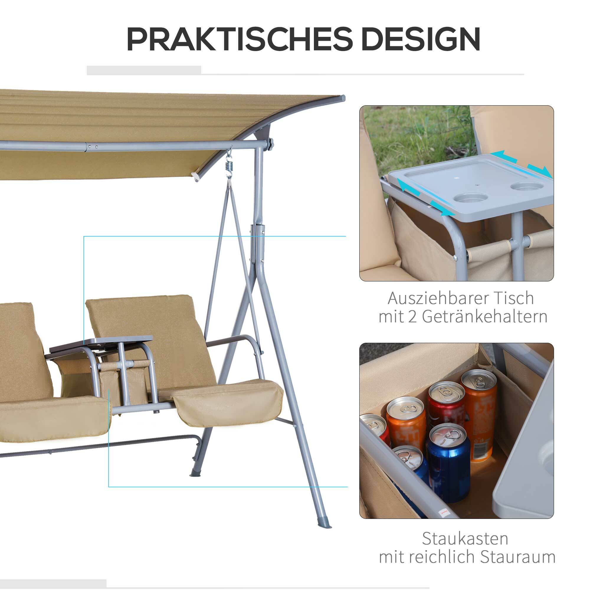 Outsunny Gartenschaukel mit Sonnendach 170 x 110 x 165 cm (LxBxH)