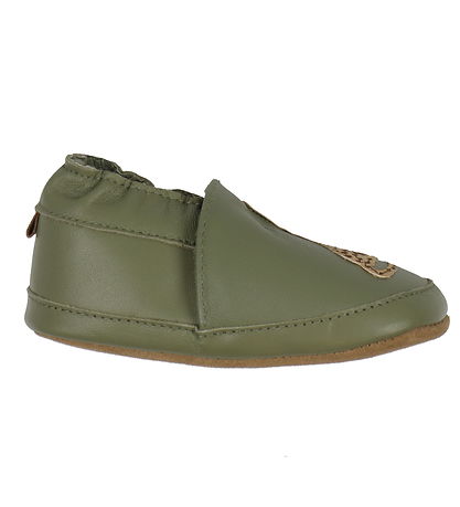 Melton Leder-Krabbelschuhe - Getrocknet Herb m. Leopard