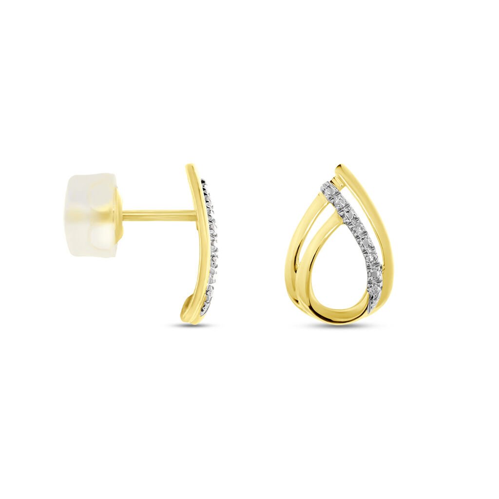 Boucles D'oreilles Puces Marilynn Or Bicolore Diamant Blanc