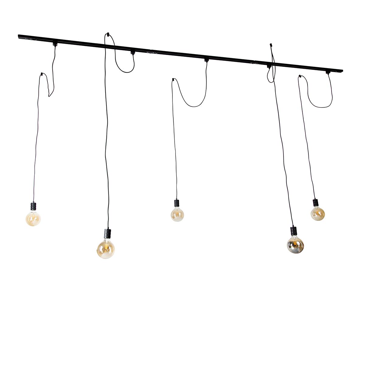 Modern railsysteem met 5 hanglampen zwart 1-fase  - Iconic Cavalux