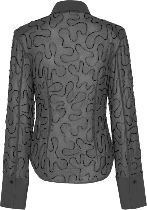 ROTATE Birger Christensen Beaded Fitted Shirt Grey pinstripe