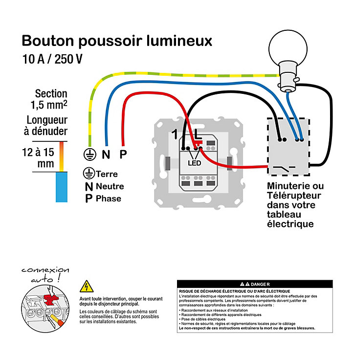 Mécanisme poussoir à voyant Schneider Electric Unica Déco blanc