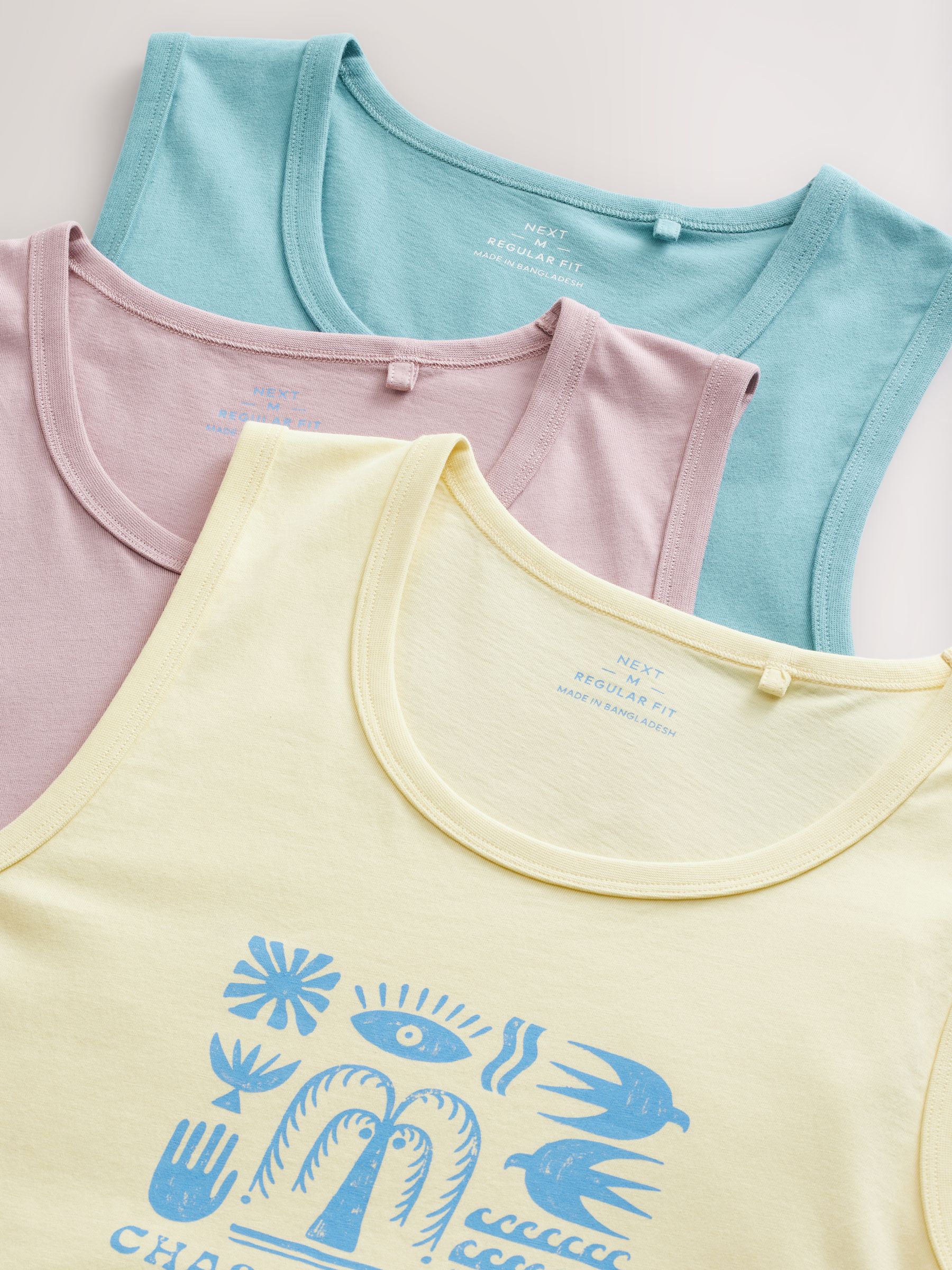 Blauw/roze/geel - Verpakking van 3 hemdjes met grafische print van 100% katoen