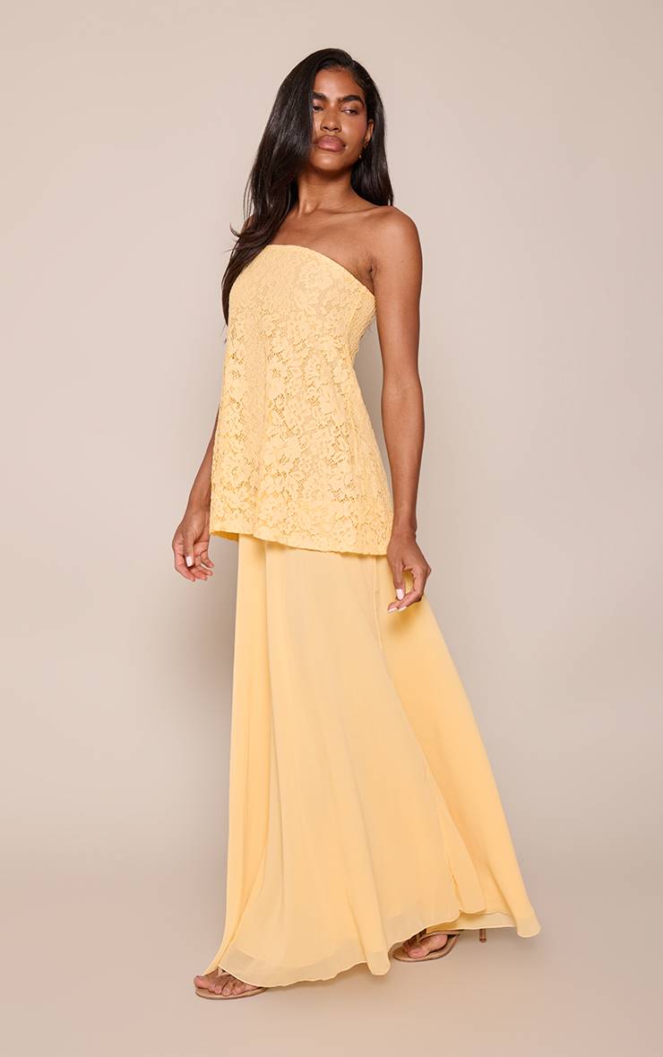 Citron Robe Longue Colonne Bustier En Dentelle