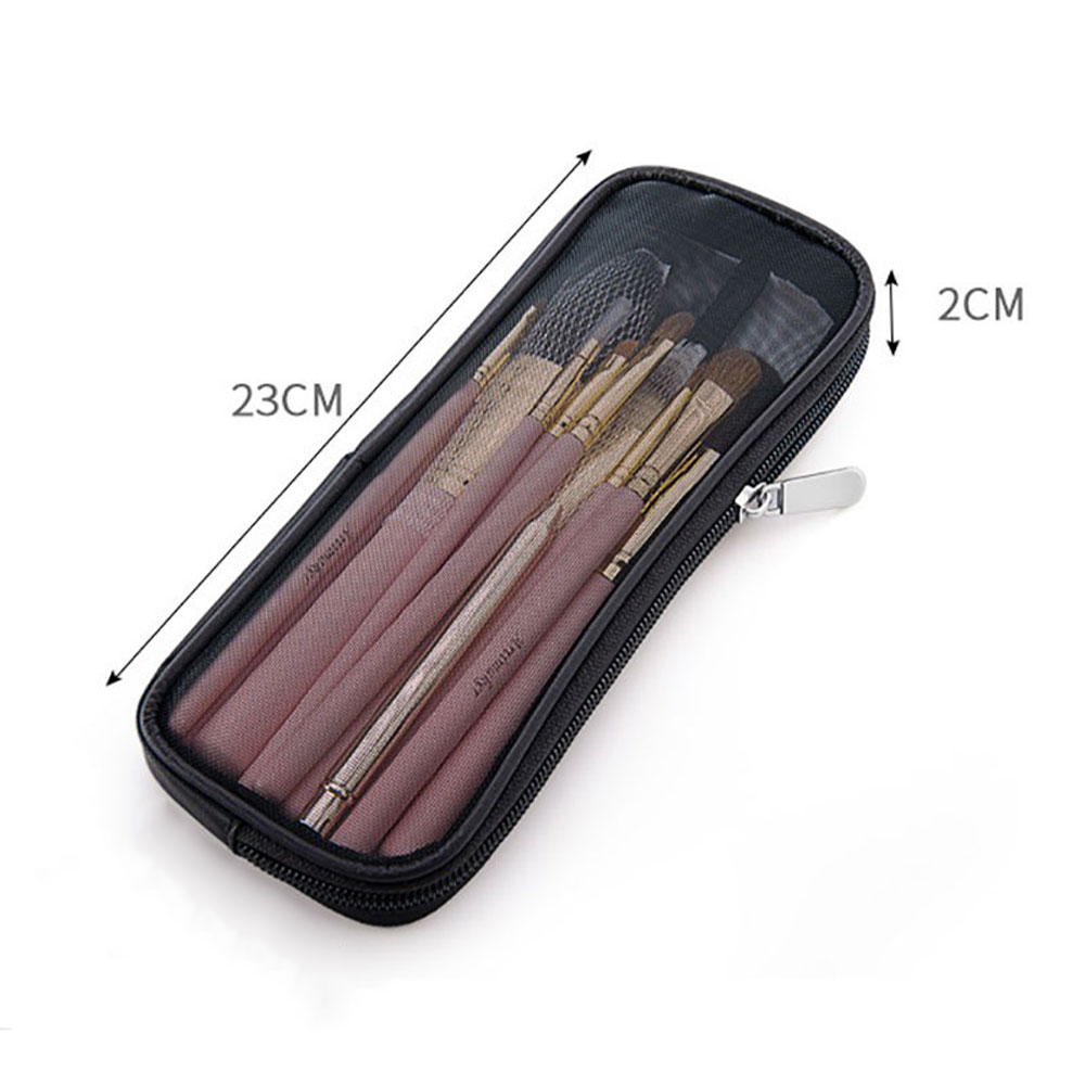 (23x8x2cm) Mesh Kosmetik Make Up Tasche Pinsel Necessaire Organizer Bag mit Reissverschluss - Schwarz