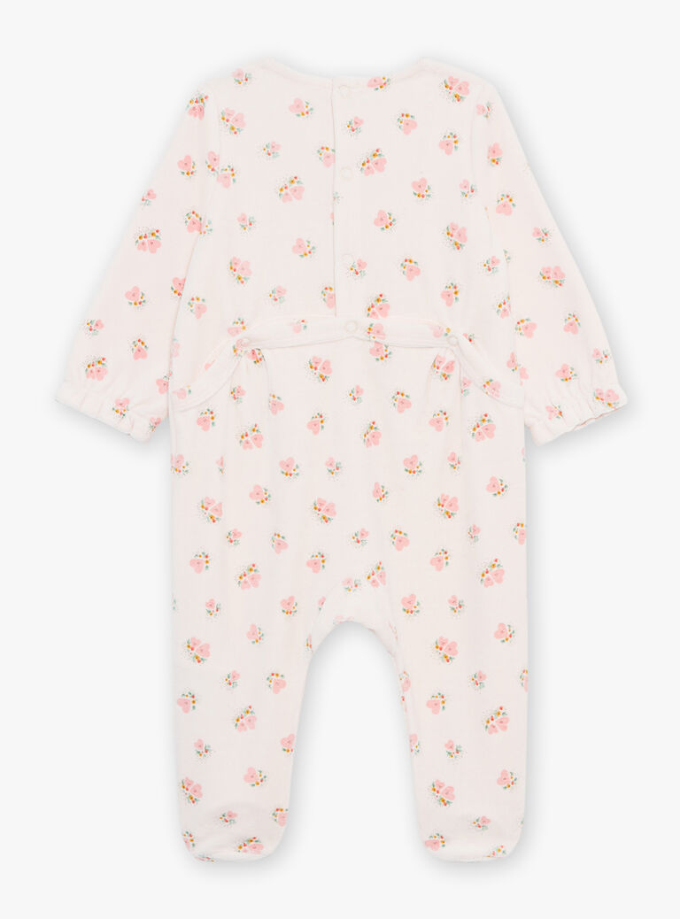 Grenouillère en velours rose poudré avec coeur et fleur