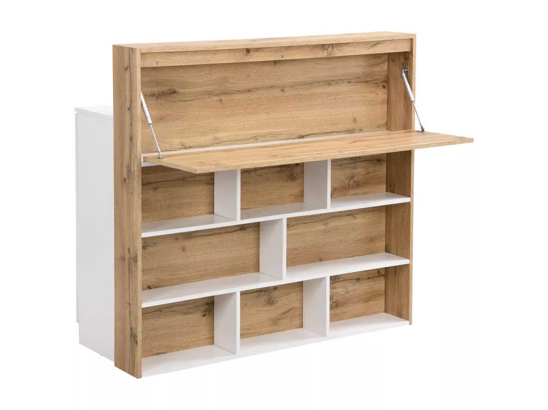 Meuble de bar avec 2 portes et 1 tiroir en MDF - Blanc et Naturel - LAMONIA