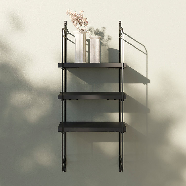 Étagère murale modulable 3 tablettes et 2 échelles noir GoodHome Rigga H. 87 x L. 30 x P. 19 cm