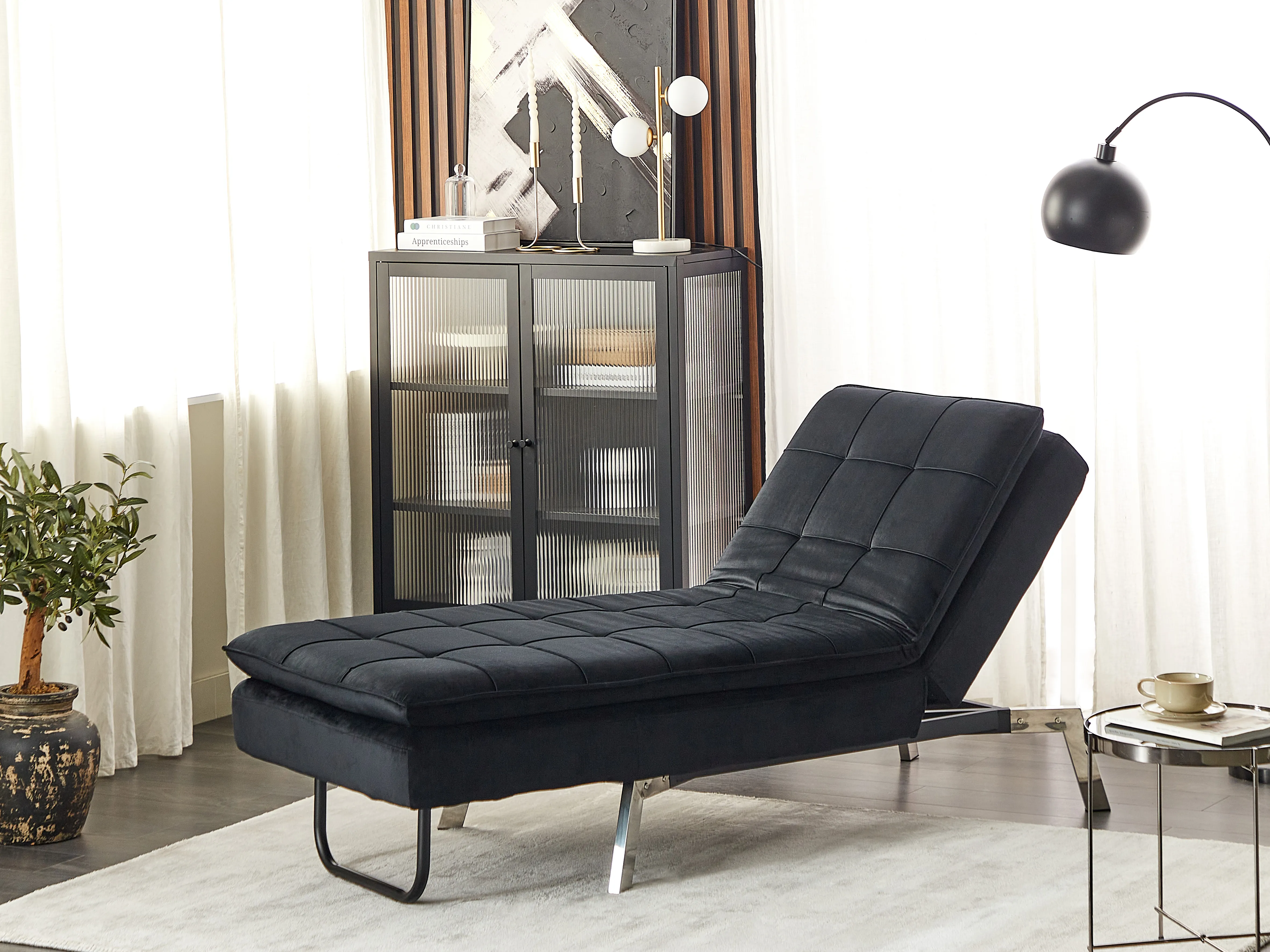 Chaise longue LOIRET Fluweel Zwart