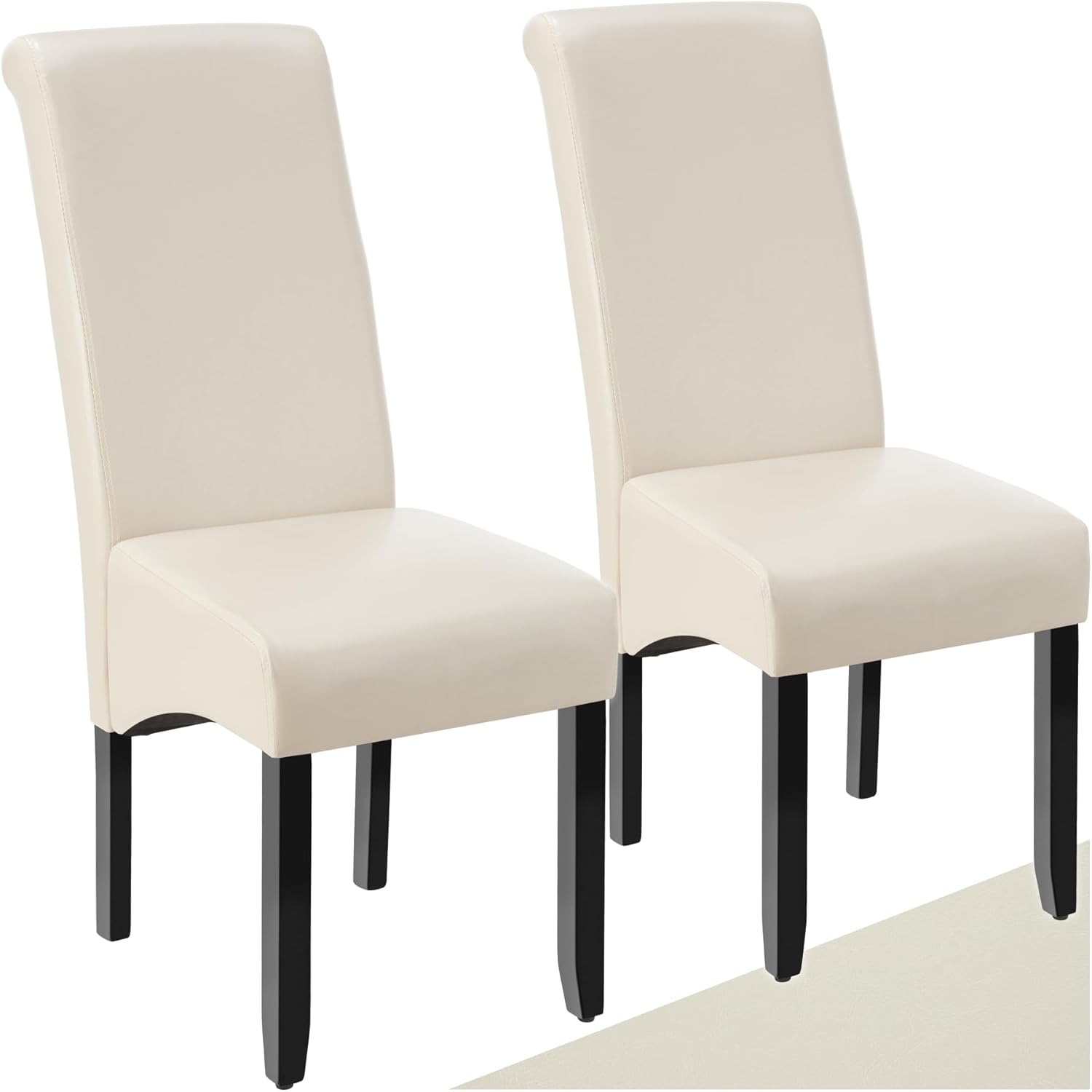 tectake® 2er Set Stühle, Kunstleder Stuhl mit hoher Rückenlehne, ergonomische Form, perfekt für den Esstisch, als Esszimmerstühle, Küchenstühle oder im Wohnzimmer - Creme
