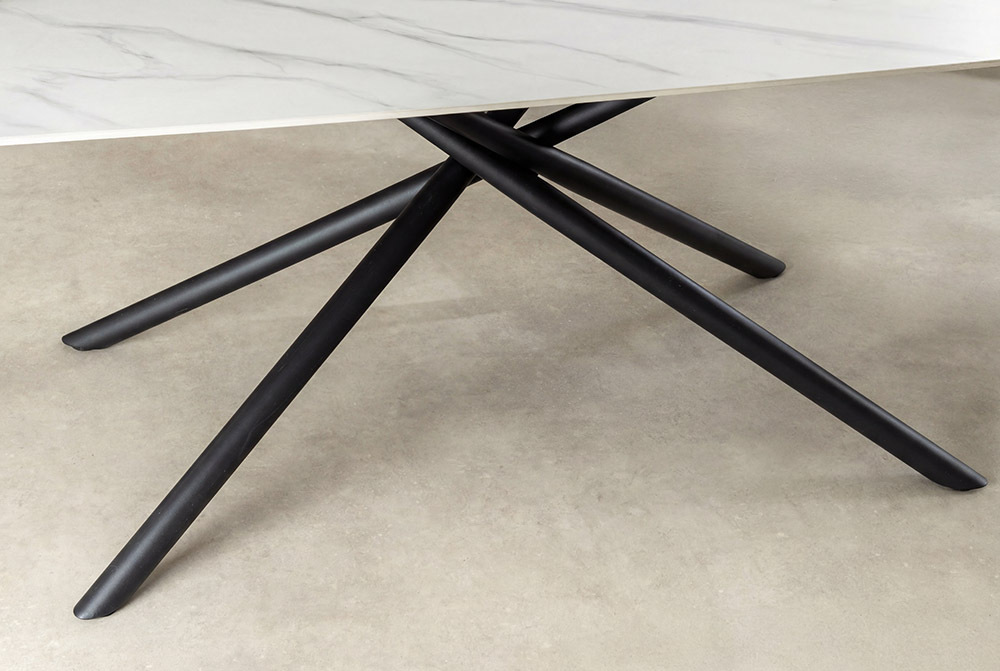 Design Esstisch OSAKA 160cm weiß Keramik schwarz Sterngestell Metall