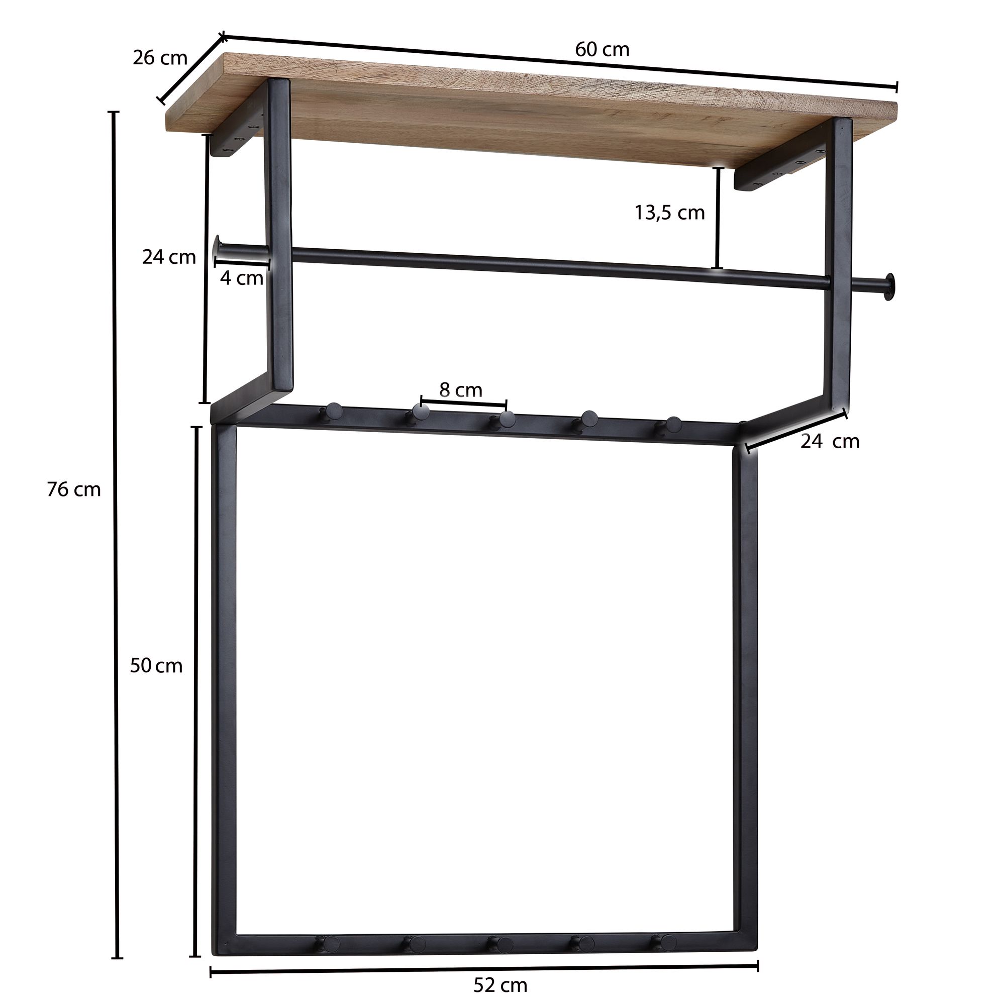 Wandgarderobe FineBuy Hakenleiste Holz Metall 60 cm Garderobe mit Ablage Flur