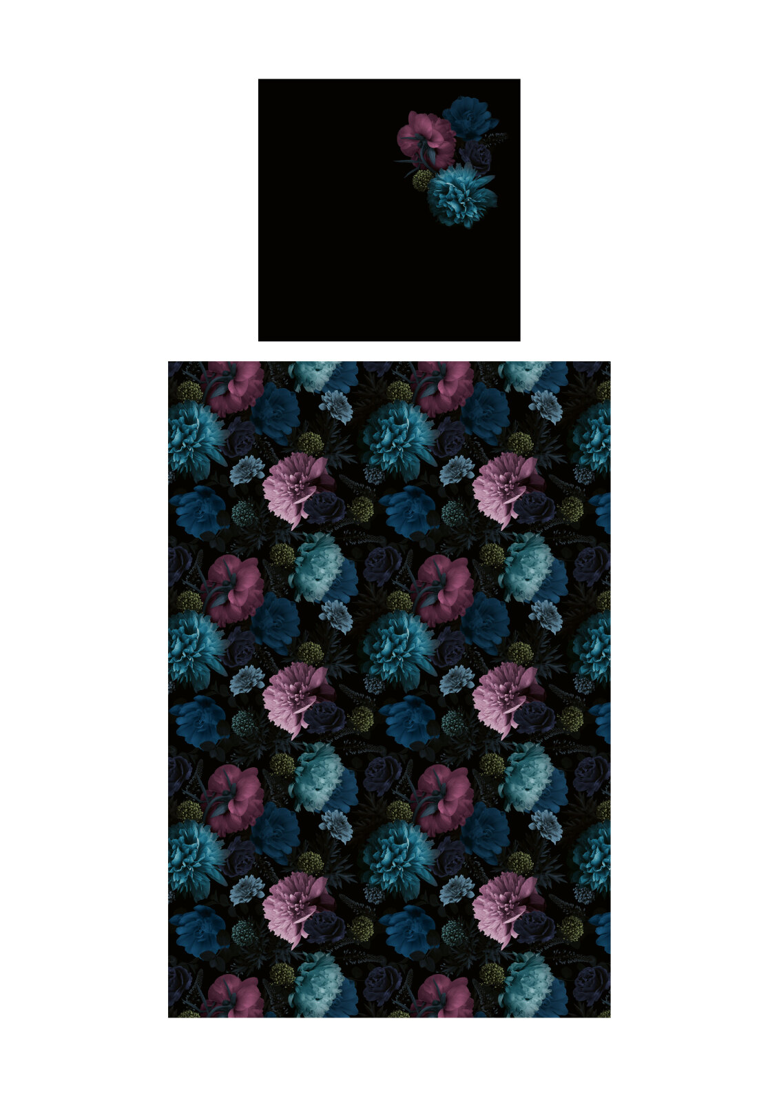 Satin-Bettwäsche - schwarz-rosa-blau - 135x200 cm