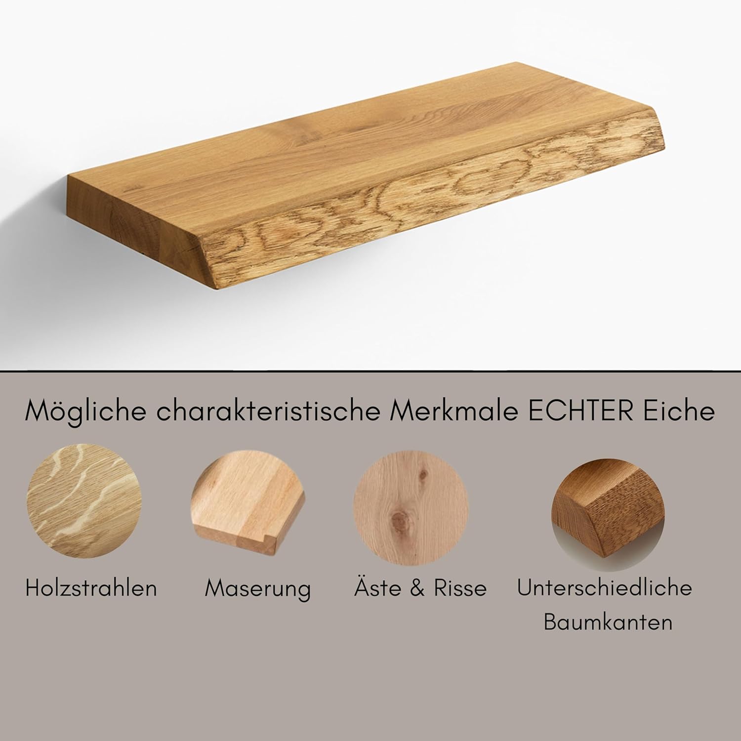 BestLoft Wandregal Board Regal Wand Schweberegal Holzregal Bücherregal Wandregal Holz kleines Regal Küchenregal Wand Shelf Schweberegal Eiche mit Baumkante Naturkante (160cm)