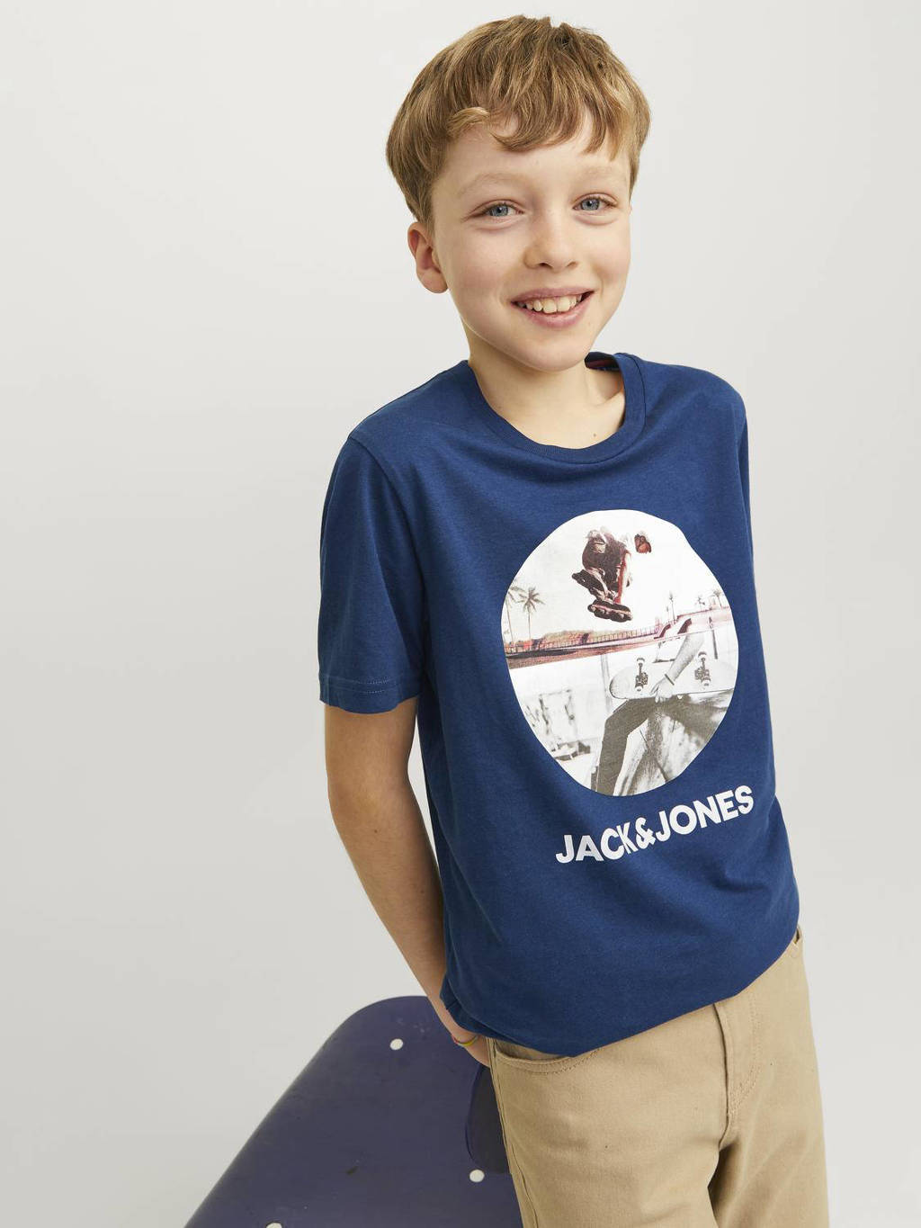 JACK & JONES T-shirt JJNAVIN met printopdruk donkerblauw