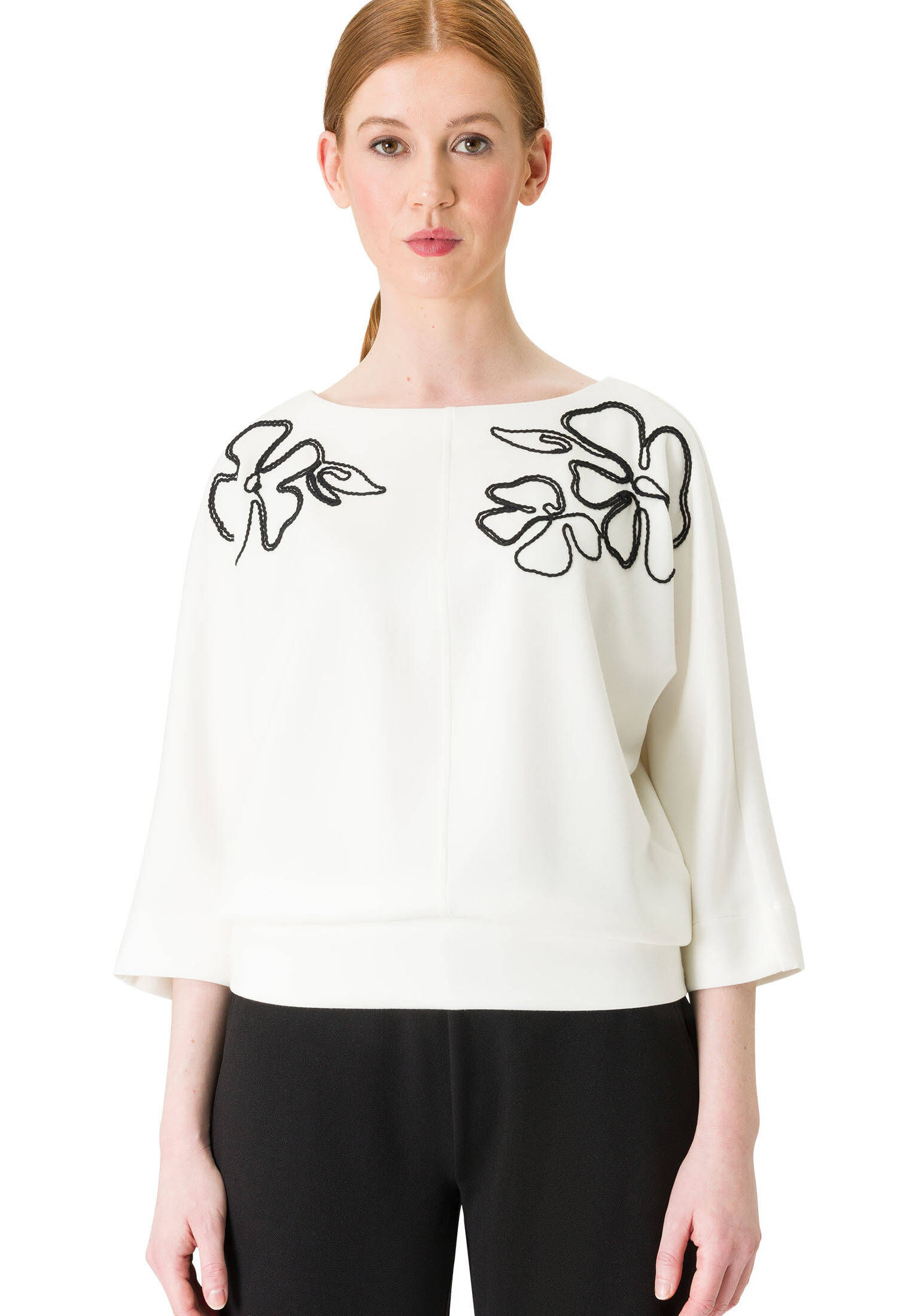 zero| Damen Sweatshirt mit Blumenstickerei