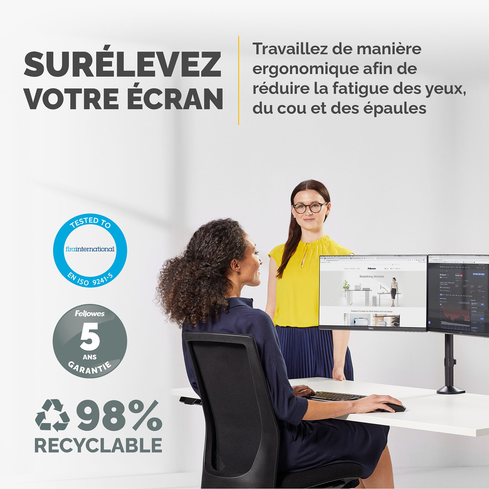 Fellowes Bras porte écran double Reflex