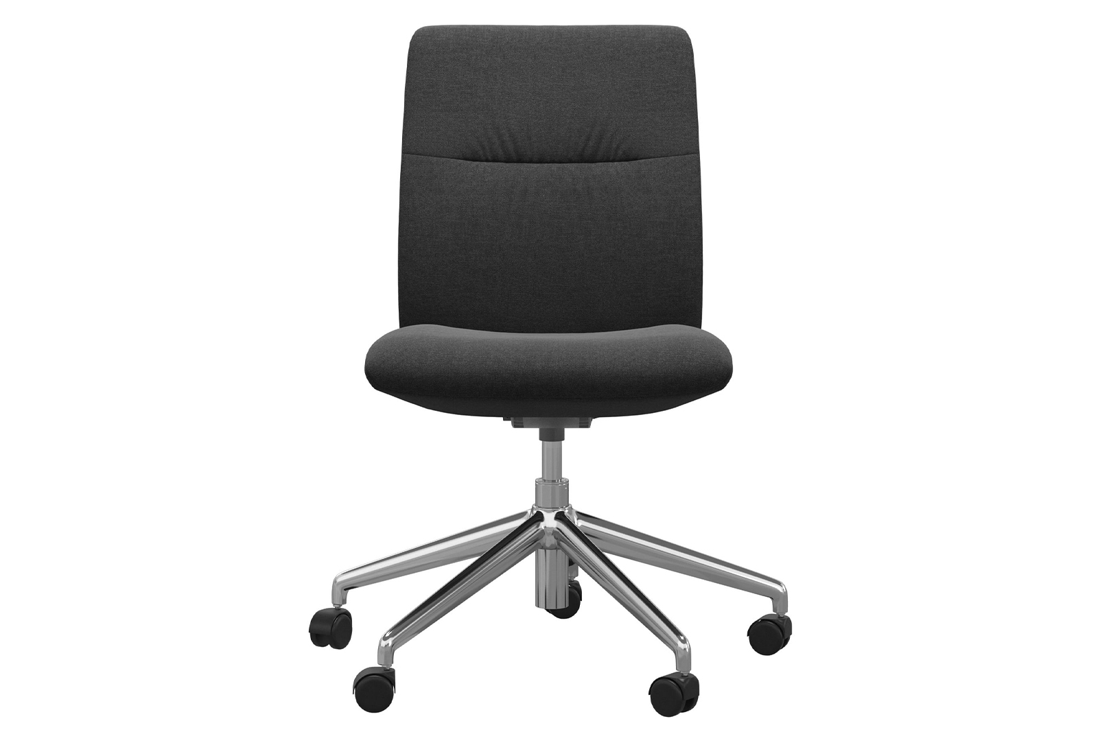 Mint kontorstol Lav stol i tekstil Dahlia Grey uten arm og med krom understell\n