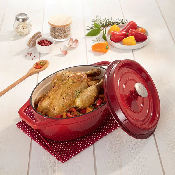 Cocotte en fonte ovale 29 cm 4 L rouge Mathon